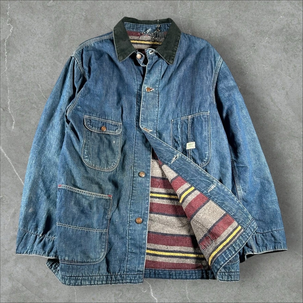 Vintage Hercules Chore‎ Jacket Mens XL Blue Blanket Lined Workwear Distressed